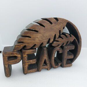 Wooden Decorative Table Top Wood Sign Peace With Leaf Design
